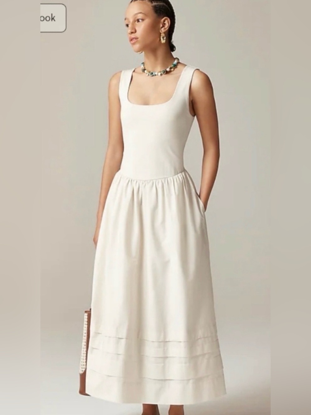 NWT  J. Crew Drop Waist Mixi dress, cream, S